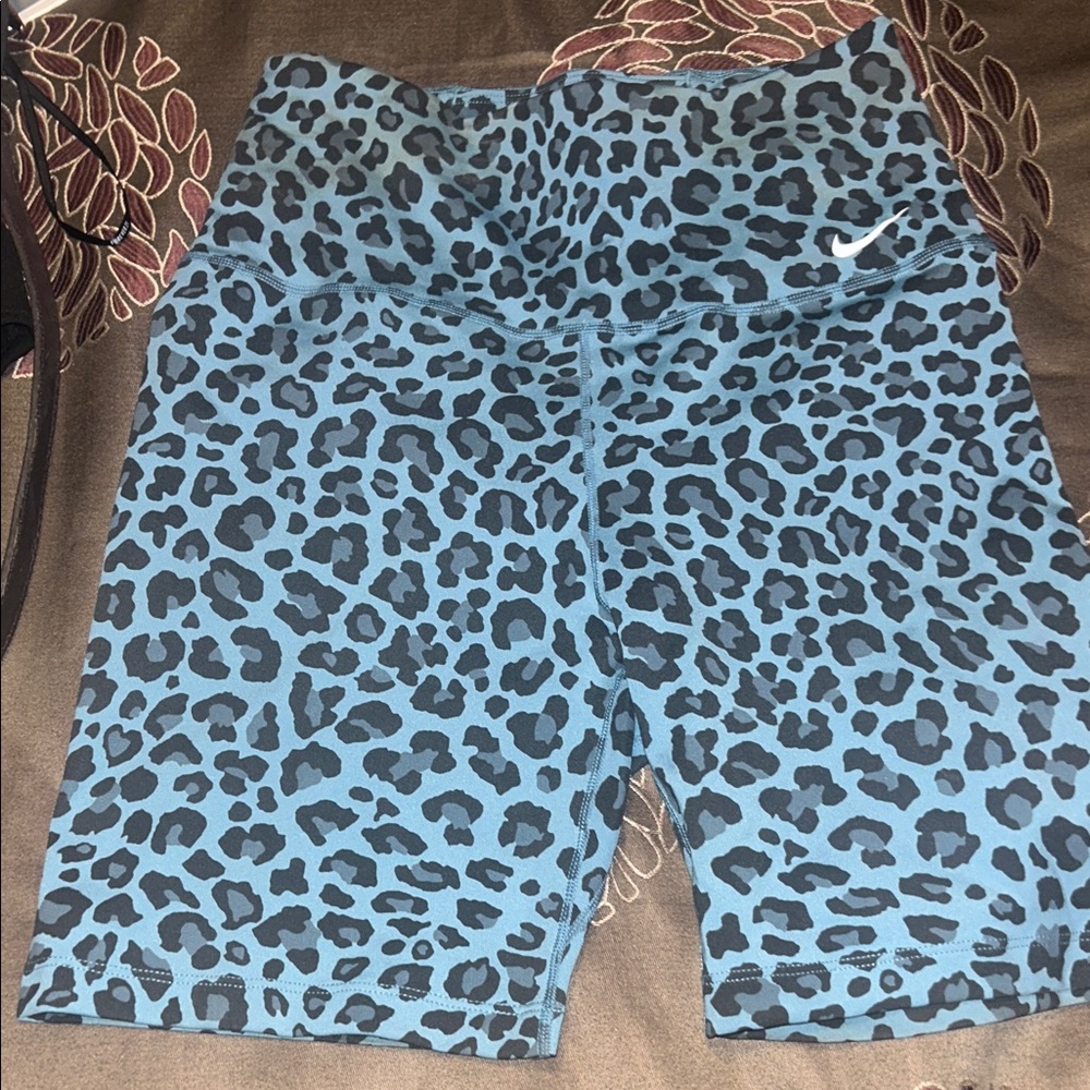 Nike Women's Black and Blue Leopard Bike Shorts